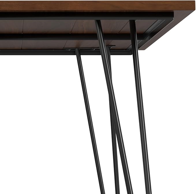 SIMPLIHOME Hunter Dining, Solid Wood Walnut Veneer Tabletop and Powder-Coated Iron Metal Legs in Black Industrial-Style Rectangular Kitchen Table for 4 to 6 People, 66 inches - LeafyLoom