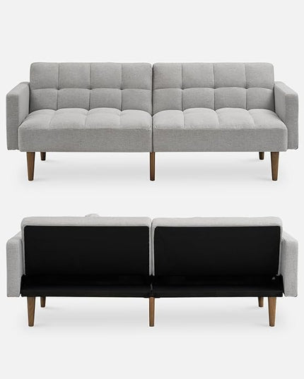 mopio Aaron Couch, Small Sofa, Futon, Sofa Bed, Sleeper Sofa, Loveseat, Mid Century Modern Futon Couch, Sofa Cama, Couches for Living Room, Bedroom (Light Gray, Fabric) - LeafyLoom