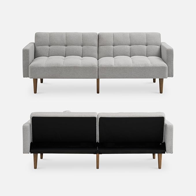 mopio Aaron Couch, Small Sofa, Futon, Sofa Bed, Sleeper Sofa, Loveseat, Mid Century Modern Futon Couch, Sofa Cama, Couches for Living Room, Bedroom (Light Gray, Fabric) - LeafyLoom