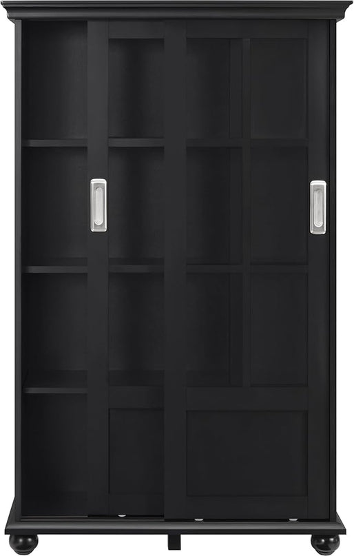 Ameriwood Home Aaron Lane Bookcase with Sliding Glass Doors, Black - LeafyLoom