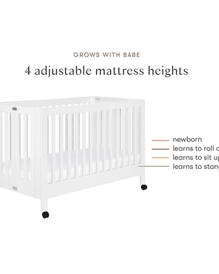 Babyletto Maki Full-Size 2-in-1 Portable Folding Crib with Toddler Bed Conversion Kit in White, Greenguard Gold Certified - LeafyLoom