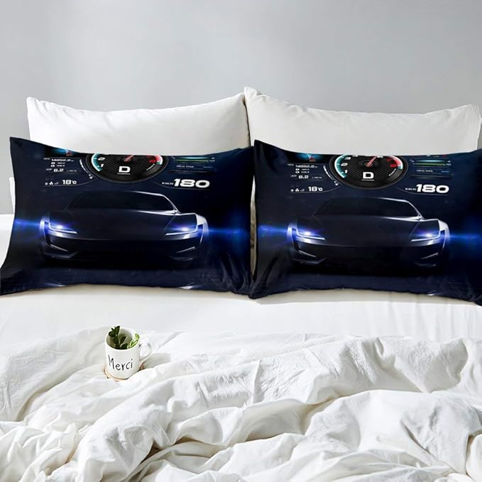 Erosebridal Teens Race Car Comforter Set Full Size, Kids Cool Speed Racing Car Quilt Set, Extreme Sport Bedding Set for Boys Youth Adult Bedroom, Black Automobile Quilted Duvet for Bedroom - LeafyLoom