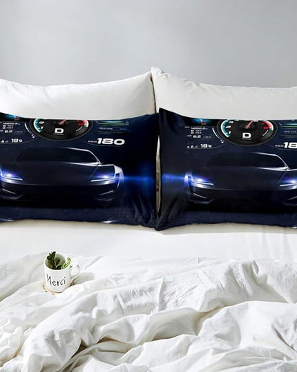 Erosebridal Teens Race Car Comforter Set Queen Size, Kids Cool Speed Racing Car Quilt Set, Extreme Sport Bedding Set for Boys Youth Adult Bedroom, Black Automobile Quilted Duvet for Bedroom - LeafyLoom