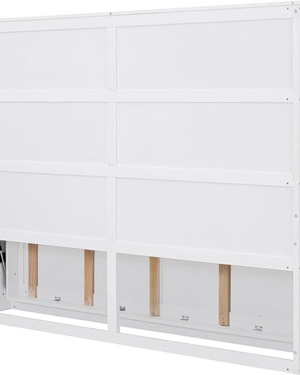 Merax Modern Farmhouse Solid Wood Murphy Bed Chest/Space Saving/Wood Slat Support/Queen,White - LeafyLoom