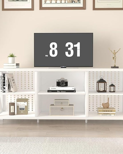 LVB White Entertainment Center, Industrial Wood TV Stand for 65 Inch TV, Modern Metal Media Console Table with Cabinet, Television Stands with Storage Shelf for Living Room Bedroom, White Oak, 55 Inch - LeafyLoom