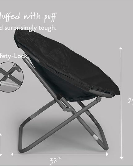 Faux Fur Saucer Chair, One Size, Black - LeafyLoom