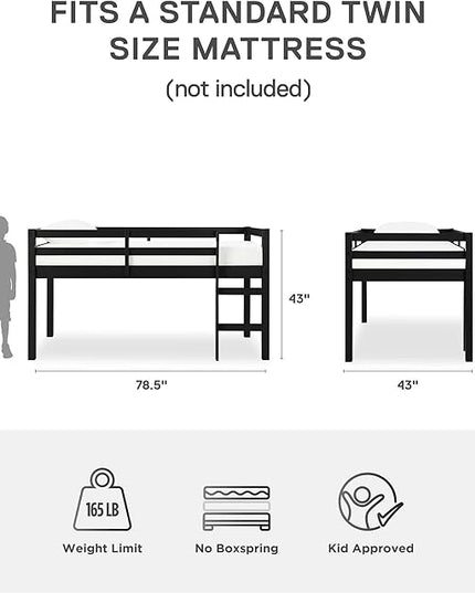 DHP Milton Junior Twin Loft Bed, Black - LeafyLoom