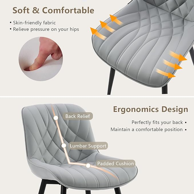 YOUNUOKE Dining Chairs Set of 2 Mid Century Modern Kitchen Chair Comfortable Upholstered Faux Leather Dinner Chairs for Kitchen Dining Room, Grey - LeafyLoom