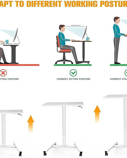 Rolling Desk with Adjustable Height, Sit-to-Stand Desk with Lockable Wheels, 28-Inch Rolling Standing Mobile Desk Cart for Home Office Classroom (White) - LeafyLoom