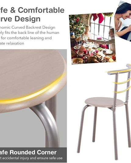 DORTALA 3PCS Dining Table Set, 1 table & 2 chairs set, 3 Piece Compact Dining Set, Oval Table & Mid-back Chairs w/Built-in Wine Rack, Suitable for Small Space, Silver & Natural - LeafyLoom