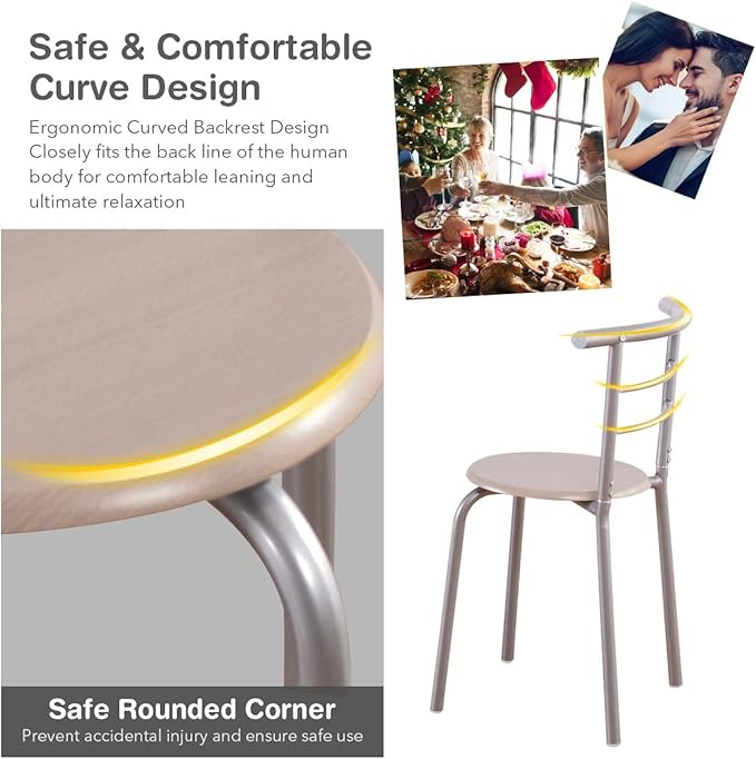 DORTALA 3PCS Dining Table Set, 1 table & 2 chairs set, 3 Piece Compact Dining Set, Oval Table & Mid-back Chairs w/Built-in Wine Rack, Suitable for Small Space, Silver & Natural - LeafyLoom