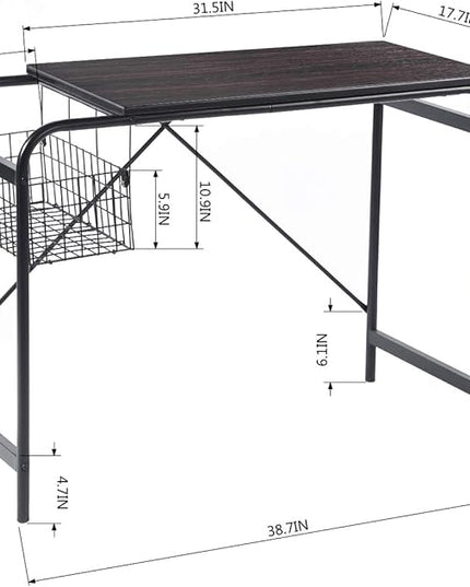 FurnitureR Home Office Computer Basket 31.5“ Wooden Laptop Table with Storage Workstation Modern Study Writing Desk, Walnut Black - LeafyLoom