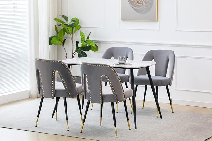 NicBex Dining Chairs Set of 2 Velvet Upholstered Kitchen Dining Chairs with Nailhead Trim for Dining Room-Gray - LeafyLoom