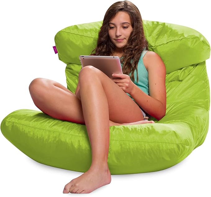 Posh Creations Structured Comfy Seat for Bedrooms and Dorm Rooms, Large Bean Bag Chair, Laguna Lounger, Lime - LeafyLoom