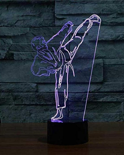 Creative 3D Taekwondo Night Light 16 Colors Changing USB Power Remote Control Touch Switch Decor Lamp Optical Illusion Lamp LED Table Desk Lamp Children Kids Christmas Brithday Gift - LeafyLoom