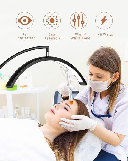 Flyhare Lash Light Led Floor Lamp for Eyelash Extensions - Half Moon Lash Tech Light with Storage Tray - Adjustable Brightness & Height - Ideal for Tattoo Artists Nail Lash Tech - LeafyLoom