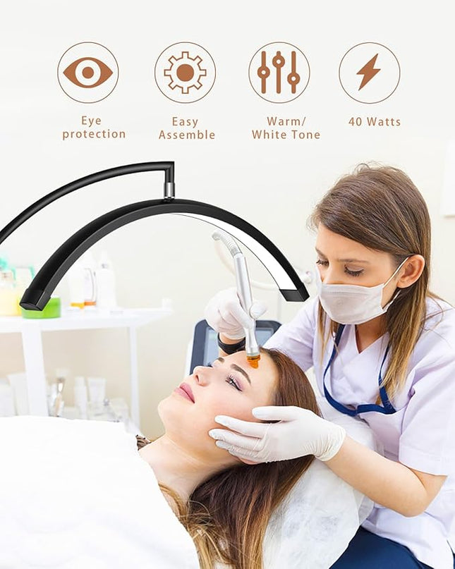 Flyhare Lash Light Led Floor Lamp for Eyelash Extensions - Half Moon Lash Tech Light with Storage Tray - Adjustable Brightness & Height - Ideal for Tattoo Artists Nail Lash Tech - LeafyLoom