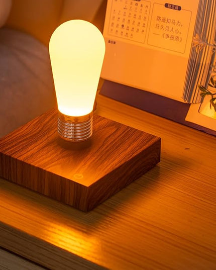 Levitating Bulb Lamp Magnetic Floating Light Desk Lamp Night Light, 360 Degree Wireless Automatic Rotating Light for Gifts Home Office Decor Desk Tech Toys (Square-Mini Dark Brown) - LeafyLoom