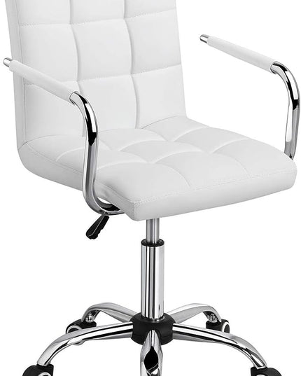Yaheetech White Desk Chairs with Wheels/Armrests Modern PU Leather Office Chair Midback Adjustable Home Computer Executive Chair 360° Swivel - LeafyLoom