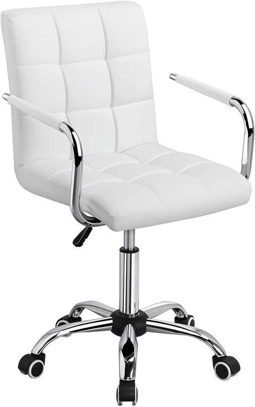 Yaheetech White Desk Chairs with Wheels/Armrests Modern PU Leather Office Chair Midback Adjustable Home Computer Executive Chair 360° Swivel - LeafyLoom