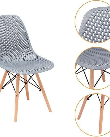 CangLong Dining Mid Century Modern Hollow Back Design Plastic Shell Armless Side Chair with Beech Wood Legs, Set of 2, Grey 1 - LeafyLoom