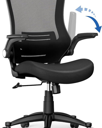 Ergonomic Mesh Office Chair Mid Back Swivel Desk Chair Black Computer Chair with Flip-Up Armrests Lumbar Support Adjustable Height Task Chairs - LeafyLoom
