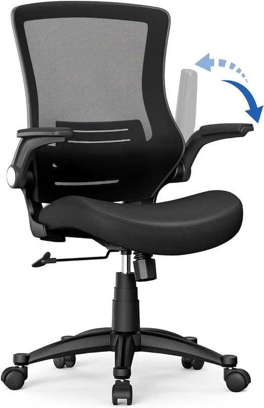 Ergonomic Mesh Office Chair Mid Back Swivel Desk Chair Black Computer Chair with Flip-Up Armrests Lumbar Support Adjustable Height Task Chairs - LeafyLoom