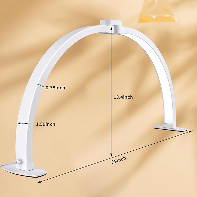 Half Moon Light for Nail Desk,29In Half Moon Lamp with Phone Holder,3000-6000K Half Moon Lamp Perfect LED Machine Light,Nail LIght,Lash Light for Table - LeafyLoom