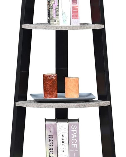 Convenience Concepts Newport 5-Tier Corner Bookcase, Faux Cement/Black - LeafyLoom