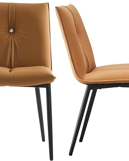 YOUTASTE Dining Chairs Set of 2 Mid Century Modern Upholstered Leather Kitchen Chairs Soft Padded Side Chairs Dinner Chairs with Metal Legs for Living Room Bedroom, Camel - LeafyLoom