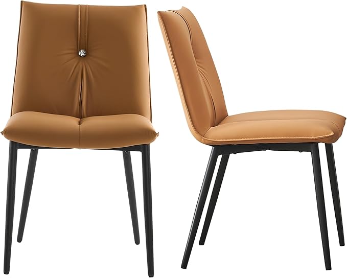 YOUTASTE Dining Chairs Set of 2 Mid Century Modern Upholstered Leather Kitchen Chairs Soft Padded Side Chairs Dinner Chairs with Metal Legs for Living Room Bedroom, Camel - LeafyLoom
