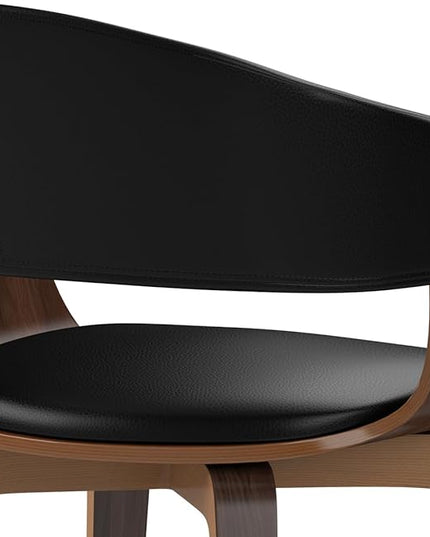 SIMPLIHOME Lowell Mid Century Modern Bentwood Dining Chair in Black Vegan Faux Leather for The Dining Room - LeafyLoom