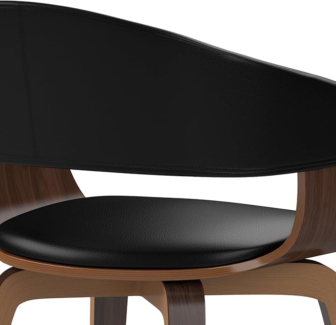 SIMPLIHOME Lowell Mid Century Modern Bentwood Dining Chair in Black Vegan Faux Leather for The Dining Room - LeafyLoom
