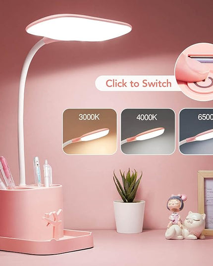 Mubarek Cute Desk Lamp Pink Lamp Cute Desk Accessories, 3 Modes 8W Dimmable Pink Desk Lamp+Organizers, Pink Desk Accessories Kawaii Desk Accessories, Cute Lamp Cute Desk Decor Cute Office Supplies - LeafyLoom