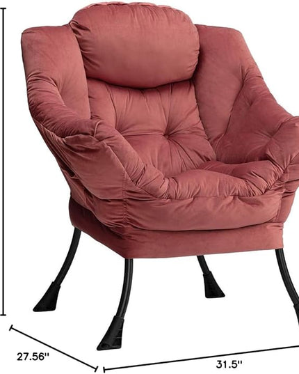 AbocoFur Modern Cotton Fabric Lazy Chair, Accent Contemporary Lounge Chair, Single Steel Frame Leisure Sofa Chair with Armrests and A Side Pocket, Thick Padded Back, Dusty Rose - LeafyLoom