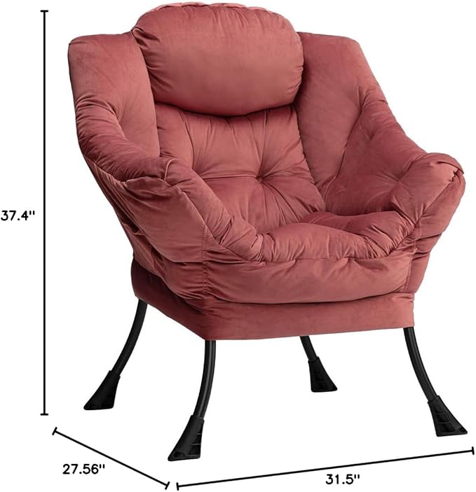 AbocoFur Modern Cotton Fabric Lazy Chair, Accent Contemporary Lounge Chair, Single Steel Frame Leisure Sofa Chair with Armrests and A Side Pocket, Thick Padded Back, Dusty Rose - LeafyLoom