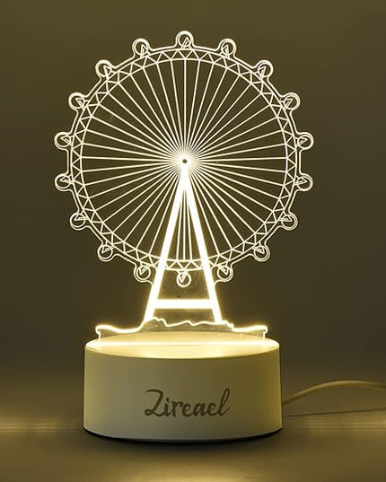Ferris Wheel 3D Optical Illusion Night Light, Sky Wheel Themed Led Bedside Decor Romantic Present Birthday Gift for Kids Girls Teen Girls Couples - LeafyLoom