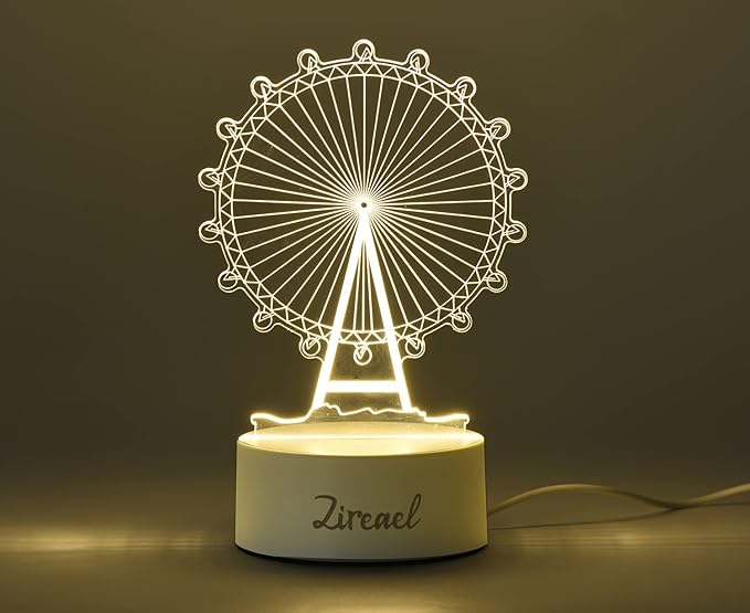 Ferris Wheel 3D Optical Illusion Night Light, Sky Wheel Themed Led Bedside Decor Romantic Present Birthday Gift for Kids Girls Teen Girls Couples - LeafyLoom