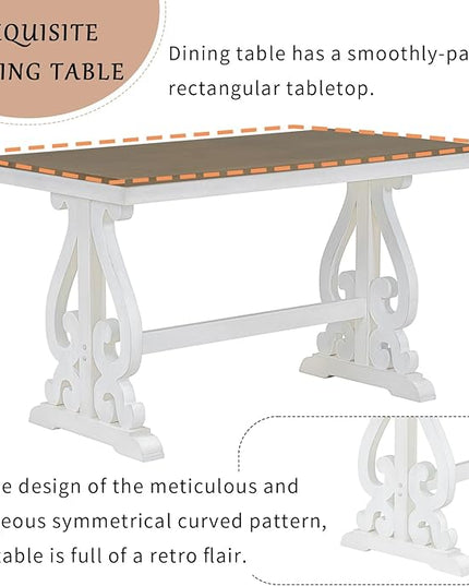 NicBex Dining Table Set for 4 Kitchen & Dining Room Tables 5-Piece Retro Dining Set, Rectangular Wooden Dining Table and 4 Upholstered Chairs for Dining Room and Kitchen, Brown + White - LeafyLoom