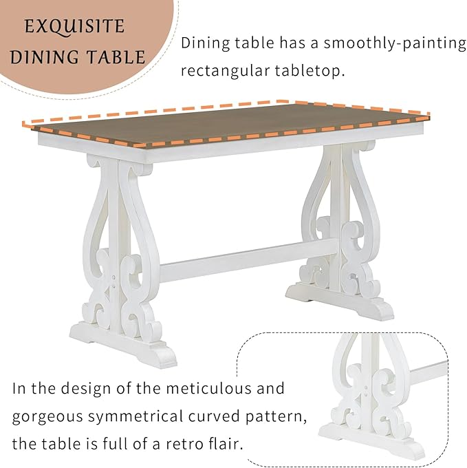NicBex Dining Table Set for 4 Kitchen & Dining Room Tables 5-Piece Retro Dining Set, Rectangular Wooden Dining Table and 4 Upholstered Chairs for Dining Room and Kitchen, Brown + White - LeafyLoom