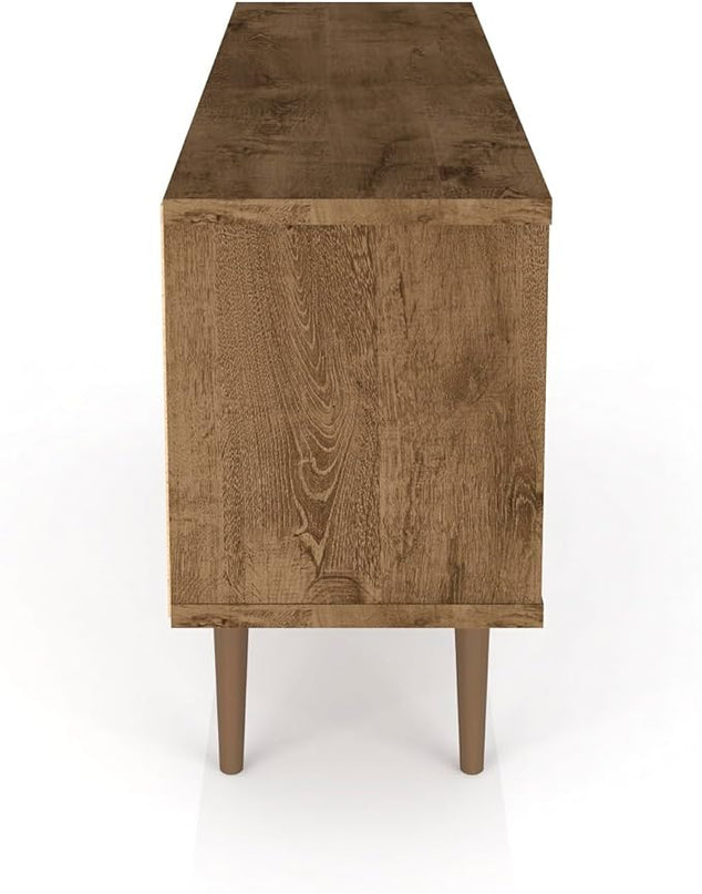 Manhattan Comfort Liberty Mid Century Modern TV Stand for Televisions up to 50 Inches, Bedroom and Living Room Entertainment Center with Storage, Shelves, and Cabinet, 53" Wide, Rustic Brown/3D Brown - LeafyLoom