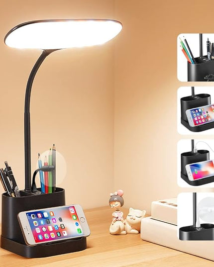 Mubarek Desk Lamps for Office Lamp 8W+3 Light Colors, USB Rechargeable & Dimmable Office Desk Lamp with USB Charging Port, 60LED+150Lumen LED Desk Lamps for Home Office Lamp LED Desk Light with Pen - LeafyLoom