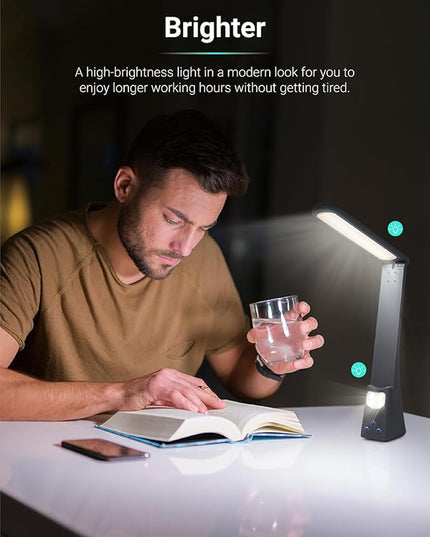 LED Desk Lamp with Night Light 3 Color Dimmable Rechargeable Memory Function Battery Powered, Foldable Portable Design for Home Office、 college dorm room and Dormitory - LeafyLoom