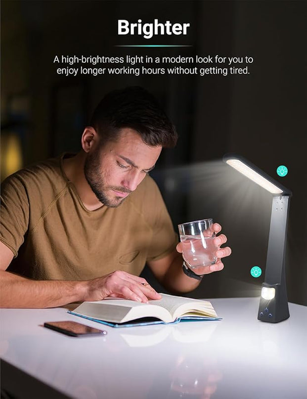 LED Desk Lamp with Night Light 3 Color Dimmable Rechargeable Memory Function Battery Powered, Foldable Portable Design for Home Office、 college dorm room and Dormitory - LeafyLoom