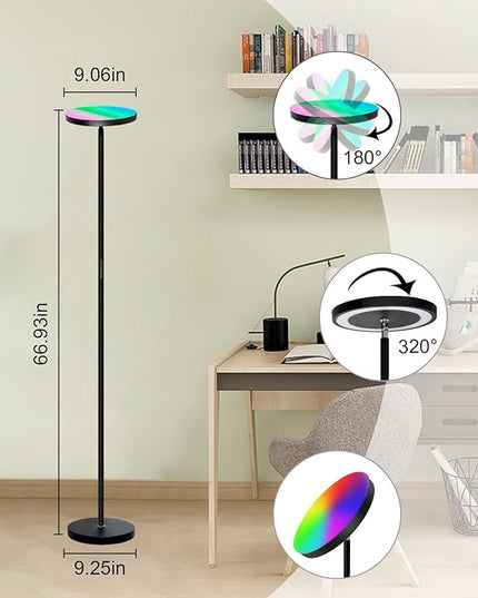 Ovesnty Floor Lamp, Double Sided Lighting LED Modern Floor Lamps, Color Changing & Dimmable Tall Standing Light with Remote Smart App Bright Corner Floor Lamp for Living Room Bedroom Office - LeafyLoom