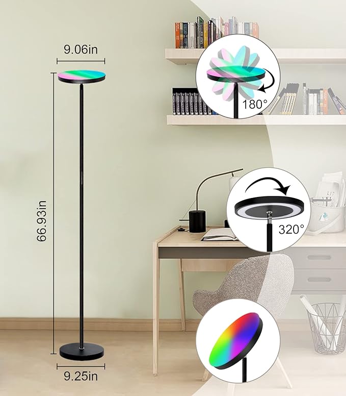 Ovesnty Floor Lamp, Double Sided Lighting LED Modern Floor Lamps, Color Changing & Dimmable Tall Standing Light with Remote Smart App Bright Corner Floor Lamp for Living Room Bedroom Office - LeafyLoom