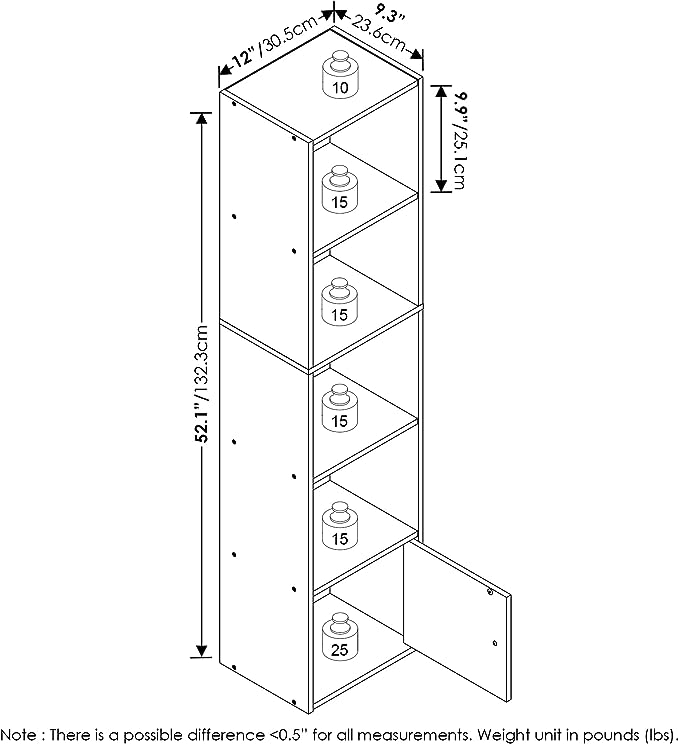 Furinno Luder Shelf Bookcase with 1 Door Storage Cabinet, Blackwood - LeafyLoom