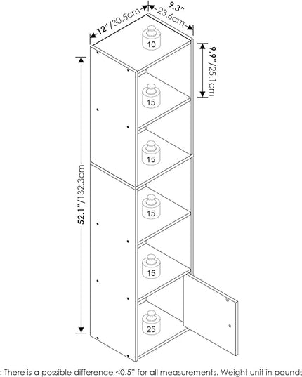 Furinno Luder Shelf Bookcase with 1 Door Storage Cabinet, White, 5-Cube with Cabinet - LeafyLoom