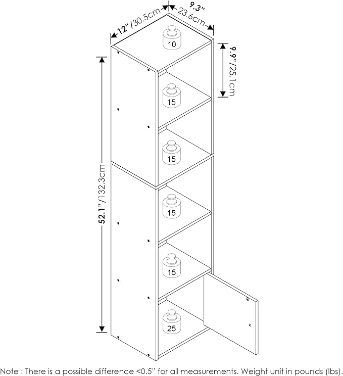 Furinno Luder Shelf Bookcase with 1 Door Storage Cabinet, White, 5-Cube with Cabinet - LeafyLoom