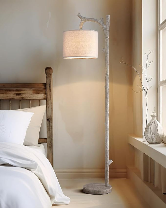 OYEARS Rustic Farmhouse Tree Trunk Floor Lamp Classic Country Wood Grain Resin Vintage 61.25" Standing Floor Lamp Retro Decorative Lamp for Bedroom Living Room Office… - LeafyLoom